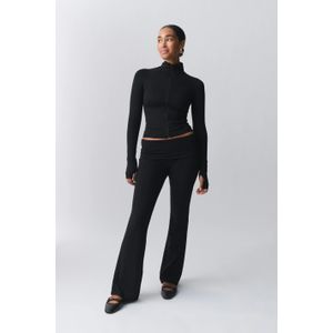 Tricottops - Flared Yogabroeken - Zwart - Nauwsluitende Pasvorm - Gevouwen Rand