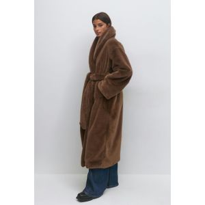 Faux fur belted long coat