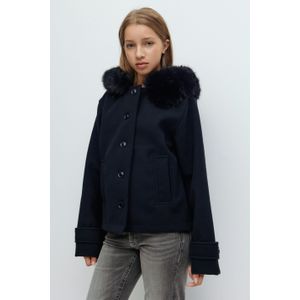 Y - Tussenjas - Marineblauw - Met Afneembare Pelskraag - Overmaatse Pasvorm