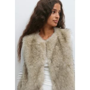 Faux Fur - Bont Vest - Beige - Gevoerd - Normale Pasvorm