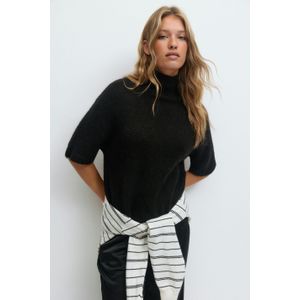 Funtops - Gebreid Met Hoge Kraag - Zwart - Korte Mouwen