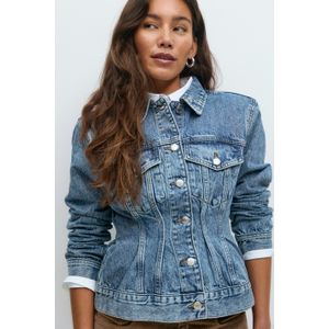 Getailleerde Denim Jas - Blauw - Met Schoudervullingen
