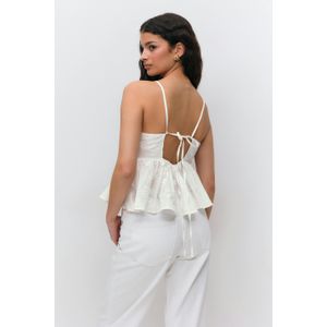 Haltertops - Wit - Mouwloos Topje - Geborduurde Bloemen - Ruches