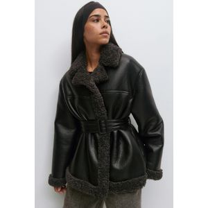 Teddy pu belted jacket