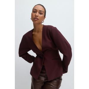 Sculpted Blazer - Wijnrood - Getailleerde Kostuumjas - Nauwsluitende Pasvorm