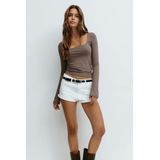 Tops - Bruin - Zacht Viscose Bovenstuk - Lange Mouwen - Diepe Neklijn