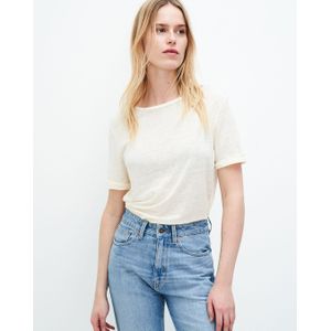Kuyichi -  Olivia T-Shirt - Duurzaam T-shirt -  Off Wit Melange - Maat S - 80% Biologisch Katoen, 20% Linnen