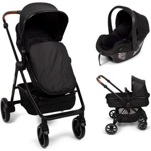 Baninni Adria - Kinderwagen - 3in1- Kinderwagen - i-Size Autostoel - XL zonnekap & boodschappenmand - Zwart (geschikt van 0-22kg)