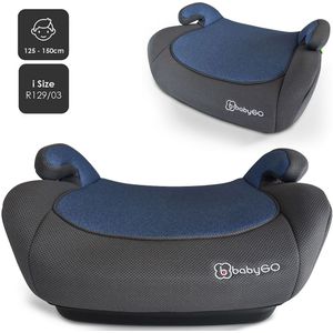 BabyGO autostoel Booster iSize - Zitverhoger - Stoelverhoger - Autogordel bevestiging - Blauw Melange (voor kinderen van 125 - 150cm)