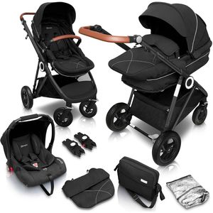 BabyGO Halime Air - Combi Kinderwagen - Zwart frame - Zwart (incl. autostoel)