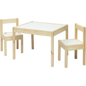 BabyGO Houten Kindertafel - Speeltafel met Twee Stoeltjes - Naturel met Wit