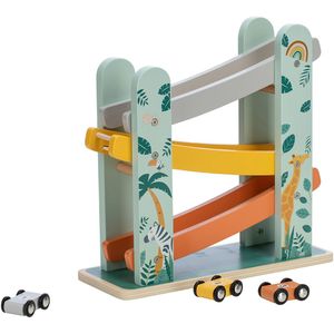 Free2Play By FreeON - Houten Mini Garage met Autootjes - Rollerbaan - Slider Autobaan - Safari