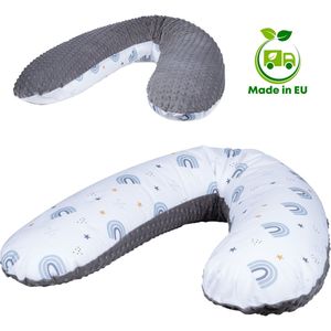 Bubaba - Body/Relax Pillow - Zwangerschapskussen - Voedingskussen met wasbare hoes (170x35cm) - Rainbow Grijs