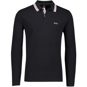 Boss Green polo lange mouw Plisy effen donkerblauw