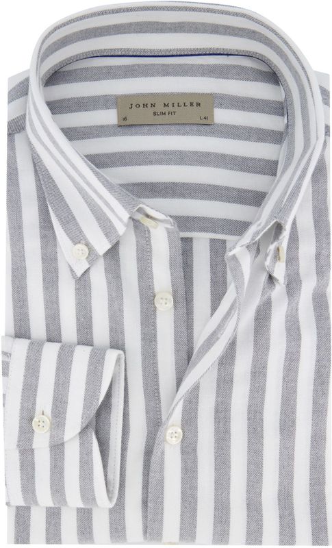 John Miller overhemd grijs slim fit button-down
