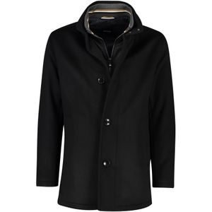 Boss winterjas Coxtan zwart effen rits + knoop wol