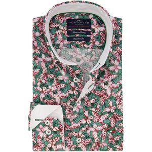 Portofino casual overhemd wijde fit groen roze geprint katoen