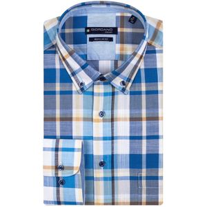 Giordano casual overhemd normale fit blauw geruit katoen met borstzak