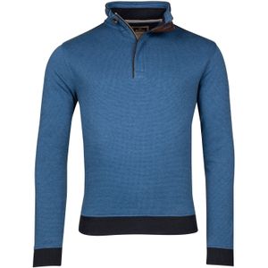 Baileys half zip trui met knoop blauw effen katoen normale fit