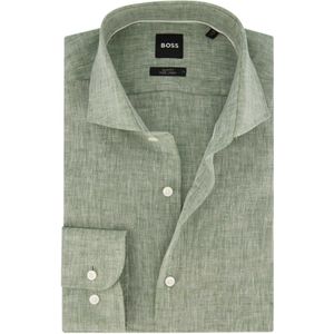 Boss overhemd mouwlengte 7 slim fit groen linnen