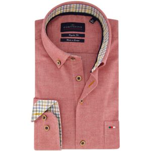 Portofino casual overhemd wijde fit rood effen katoen bruine knopen