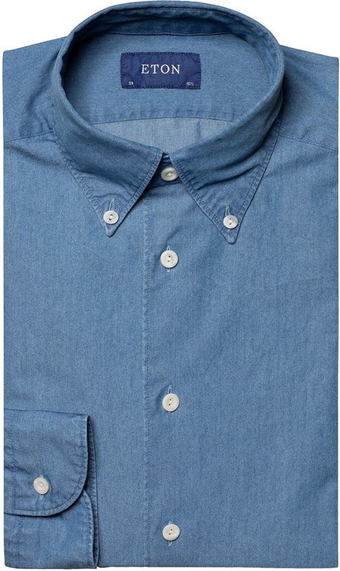 Blauw effen katoen Eton business overhemd normale fit