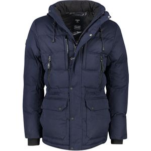 Superdry winterjas donkerblauw effen rits + knoop slim fit