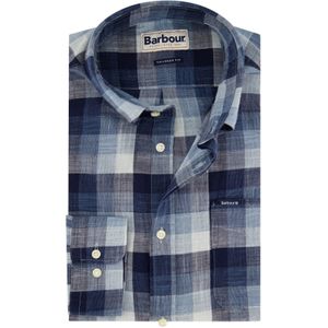 Donkerblauw Barbour overhemd geruit katoen tailored fit