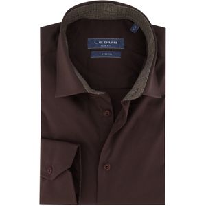 Ledub business overhemd Slim Fit extra slim fit bruin effen semi wide spread boord