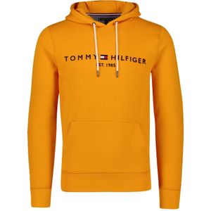 Tommy Hilfiger sweater groot logo geel effen katoen
