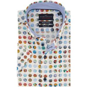 Portofino casual overhemd korte mouw wijde fit wit met multicolor print
