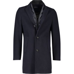 Portofino winterjas donkerblauw effen rits + knoop normale fit wol