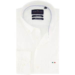 Wijde fit Portofino overhemd wit effen katoen