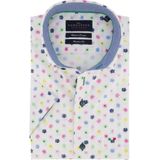 Portofino casual overhemd korte mouw wijde fit blauwe bloemen print