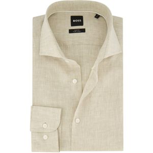 Mouwlengte 7 Hugo Boss overhemd beige effen