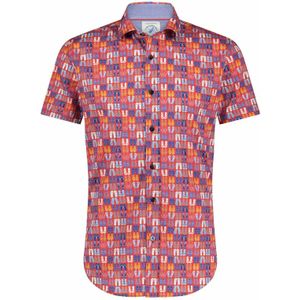 A Fish Named Fred casual overhemd korte mouwen slim fit rood geprint