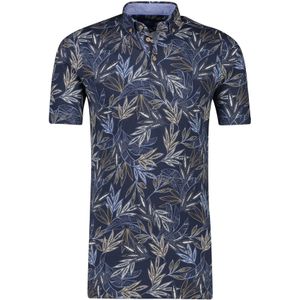 Eden Valley poloshirt extra lang donkerblauw geprint normale fit
