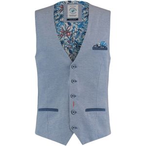 A Fish Named Fred gilet effen lichtblauw katoen slim fit