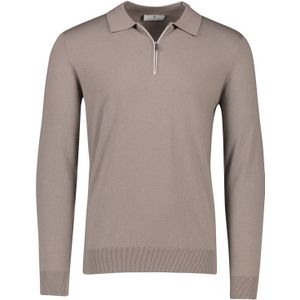 Thomas Maine half zip trui lichtbruin merinowol