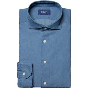 Zakelijk Eton overhemd slim fit blauw effen katoen