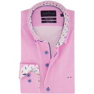 Portofino casual overhemd mouwlengte 7 tailored fit roze geprint met logo
