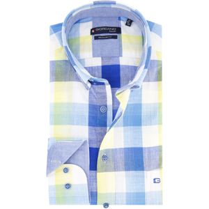 Giordano casual overhemd normale fit blauw geruit katoen korte mouw