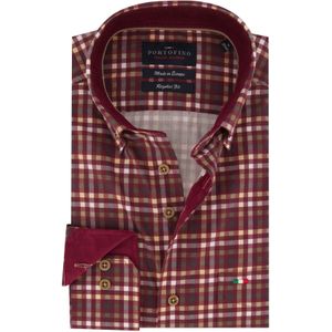 Portofino casual overhemd normale fit bordeaux geruit katoen