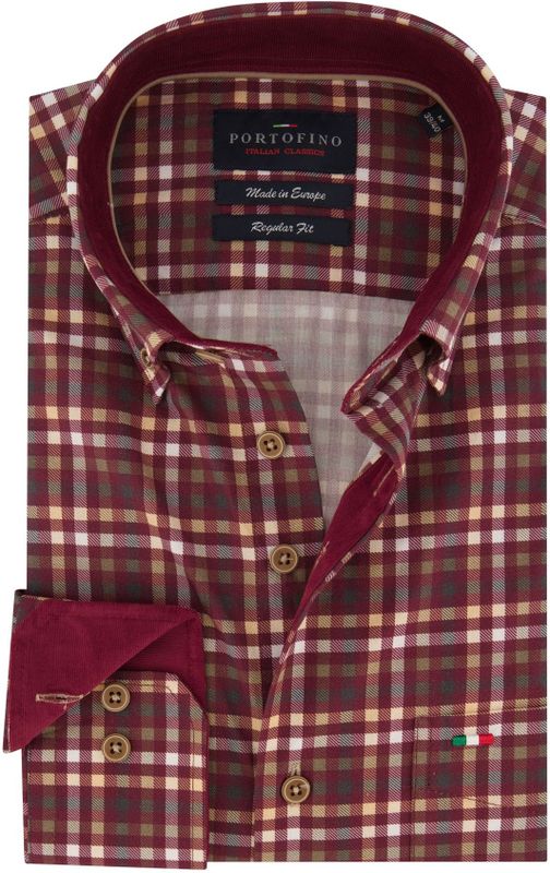 Portofino casual overhemd normale fit bordeaux geruit katoen