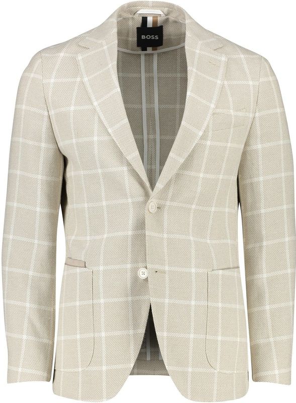 BOSS katoenen colbert beige geruit regular fit Jaye-Elbow
