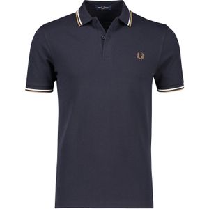 Fred Perry polo normale fit donkerblauw effen katoen met witte en bruine details