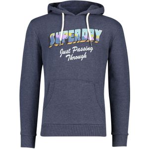 Superdry trui hoodie blauw effen katoen
