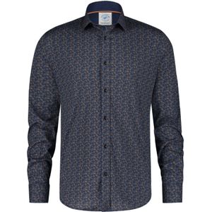A Fish Named Fred overhemd navy goud geprint slim fit