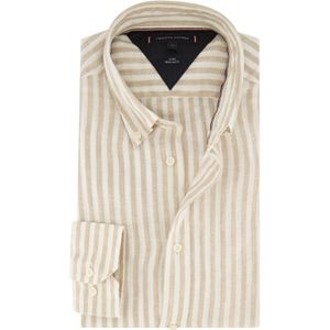 Beige gestreept Tommy Hilfiger overhemd regular fit linnen