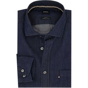 Hugo Boss casual overhemd  slim fit blauw effen met borstzak
